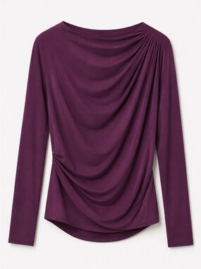Draped Long-Sleeve Blouse — Deep Plum